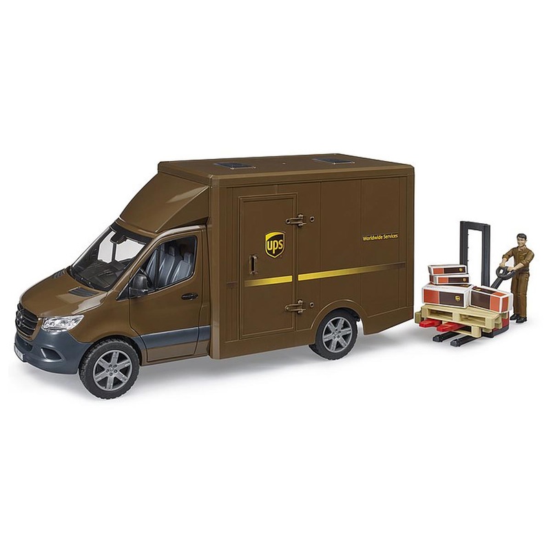 (B&D) 1/16 Mercedes-Benz Sprinter UPS Truck with Manually Operated Pallet Jack by Bruder - Damaged Item