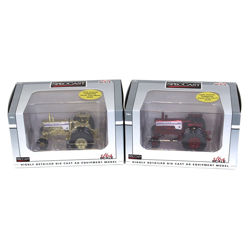 Red & Gold Chrome Plated Set of 2 ~ 1/64 High Detail Oliver White 1855 2WD with Duals, 2022 Lafayette Show