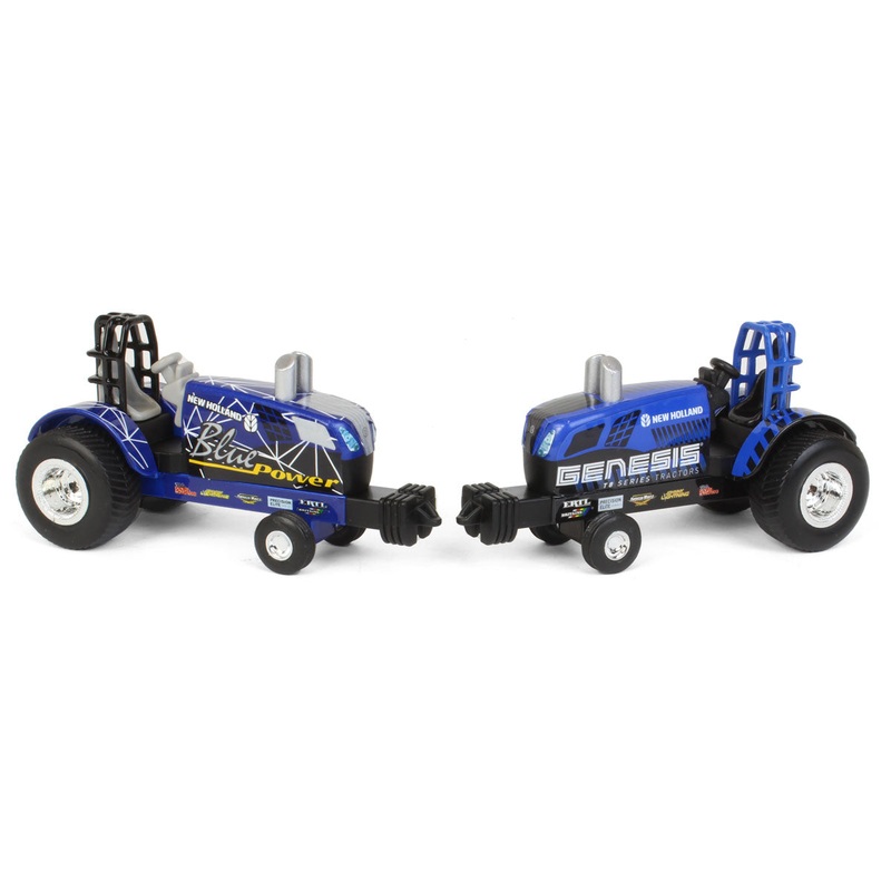 Set of 2 ~ 1/64 New Holland Blue Power & Genesis Die-cast Pulling Tractors