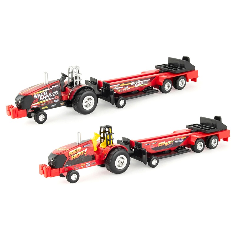 Set of 2 ~ 1/64 Case IH Shed Shaker & Red Hot! Pulling Tractors with Sleds