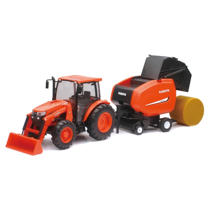 (B&D) 1/18 Plastic Kubota M5-111 Tractor with Hay Baler and Sounds - Damaged Item