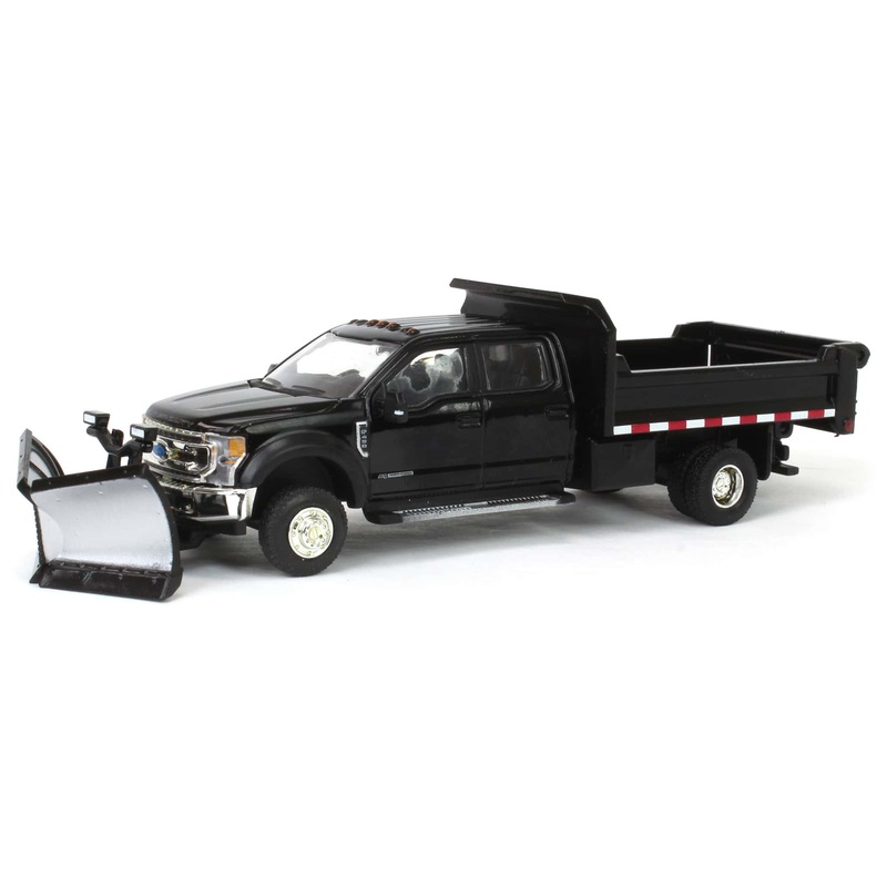 (B&D) 1/64 2020 Ford F-450 XLT Super Duty Dually with V-Plow & Dump Bed, Agate Black, Town & Country Exclusive - Damaged Item