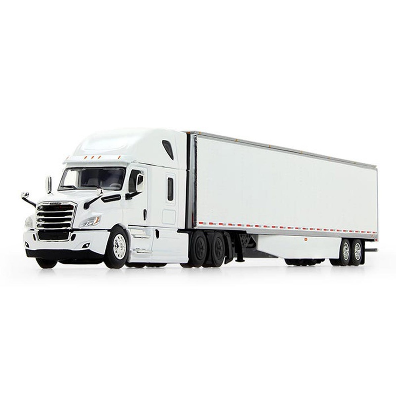 (B&D) 1/64 White 2018 Freightliner Cascadia Sleeper & Utility Trailer w/ Skirts, DCP by First Gear - Damaged Item