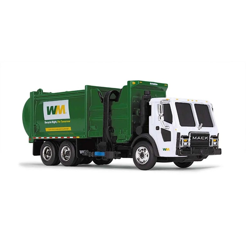 (B&D) 1/87 Mack LR Waste Management Refuse Truck with McNeilus ZR Side Loader - Damaged Box