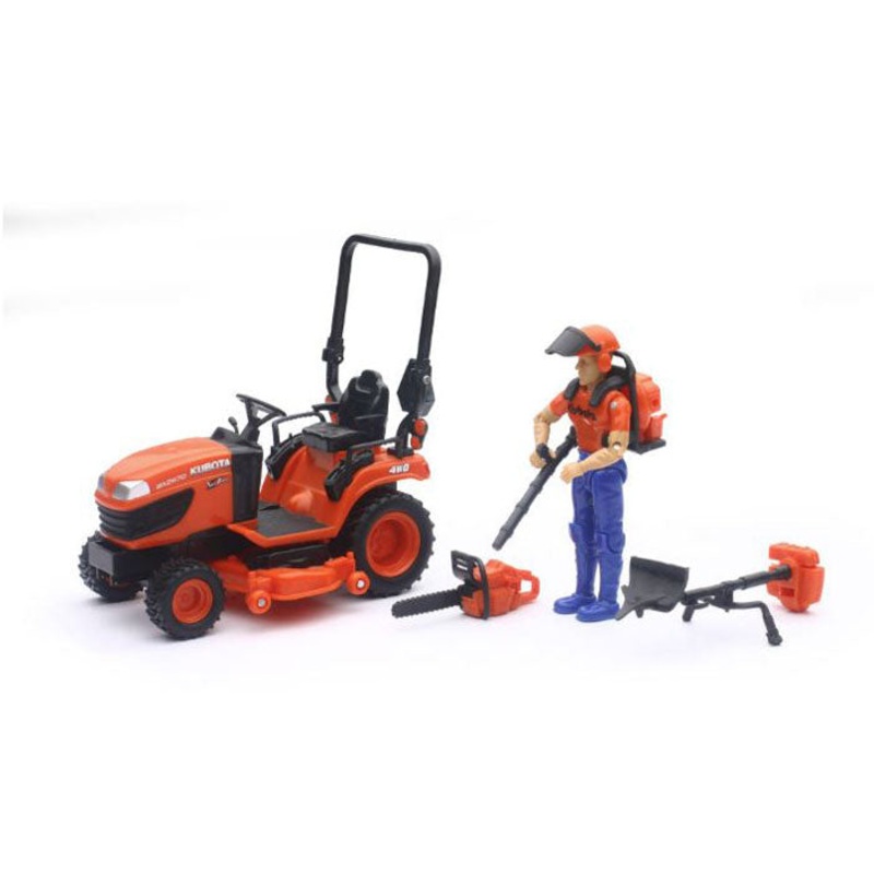 (B&D) 1/18 Kubota BX2670 Lawn Tractor with Figure & Accessories by New Ray-Damaged Item