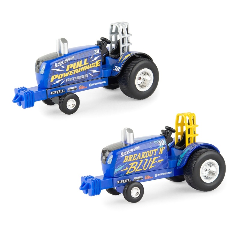 Set of 2 ~ 1/64 New Holland Pulling Tractor Toys, Breakout N' Blue & Pull Powerhouse