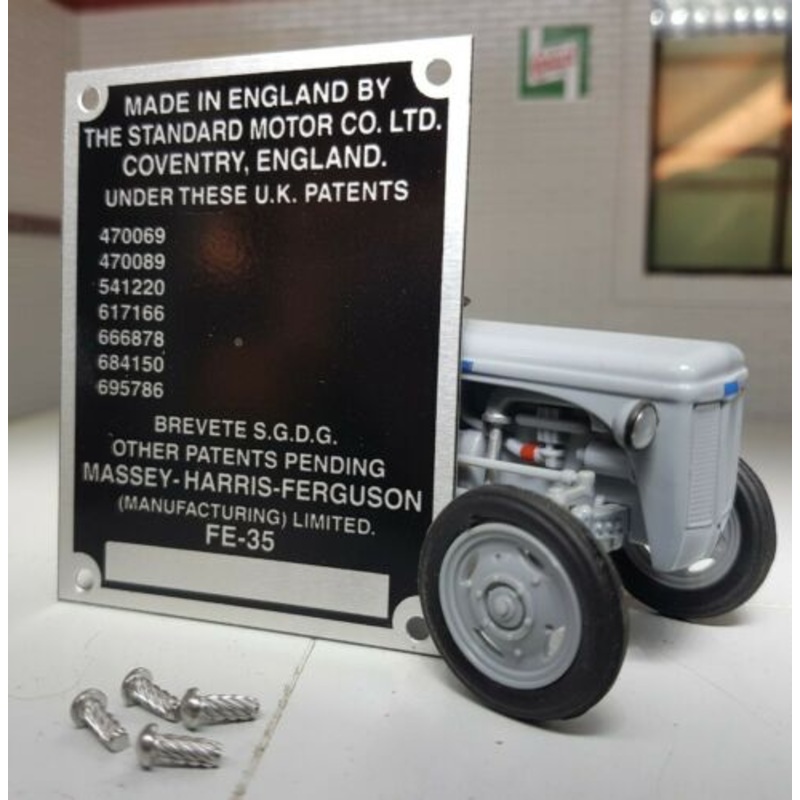Massey Ferguson FE35 35 Grey/Gold Tractor Commission Plate 7 Patent Nos 1956-57