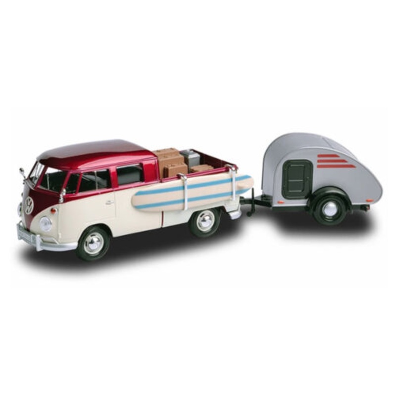 Volkswagen VW T1 Type 2 Surf Board Teardrop Caravan Diecast Camper Scale Model 1962 1:24