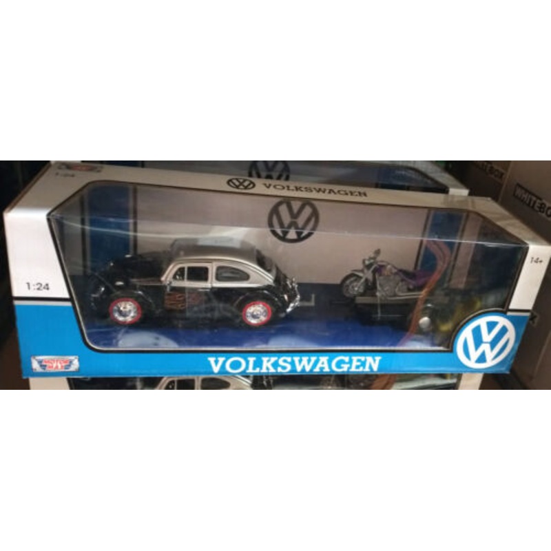 Volkswagen VW Beetle And Motorbike Trailer Set Motormax 1:24