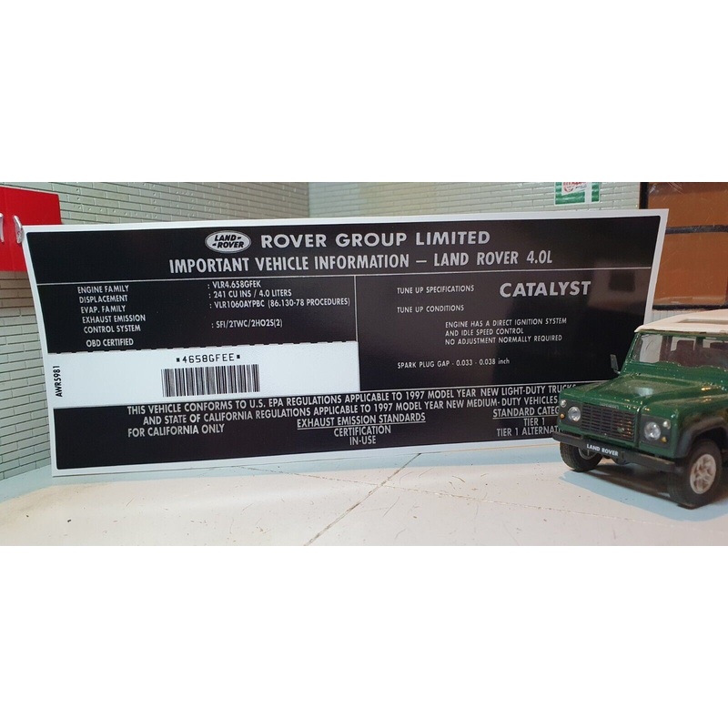 Land Rover Discovery Defender 90 NAS V8 4.0 1997- Engine Model ID Decal AWR5981