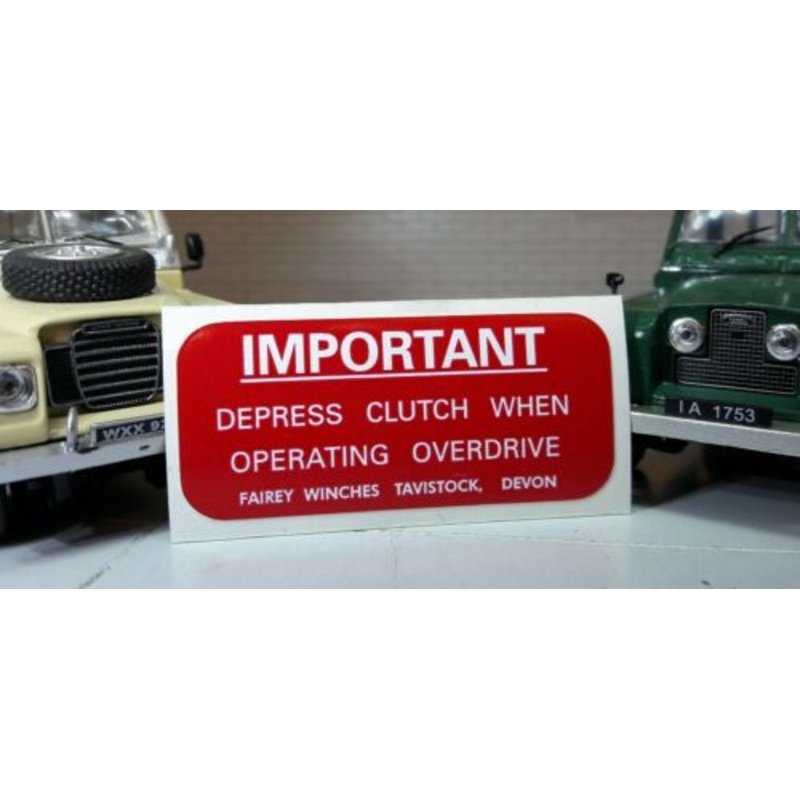 Land Rover Fairey Overdrive Information Warning Bulkhead Decal Series 1 2 2a 3