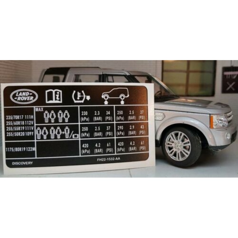 Land Rover Discovery 3/4 Door Tyre Pressure Info Decal Sticker TDV6 FH22-1532-AA