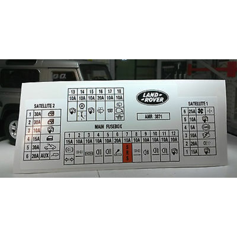 Land Rover Discovery 300Tdi Decal Label AMR3871 Fuse Box Interior Information