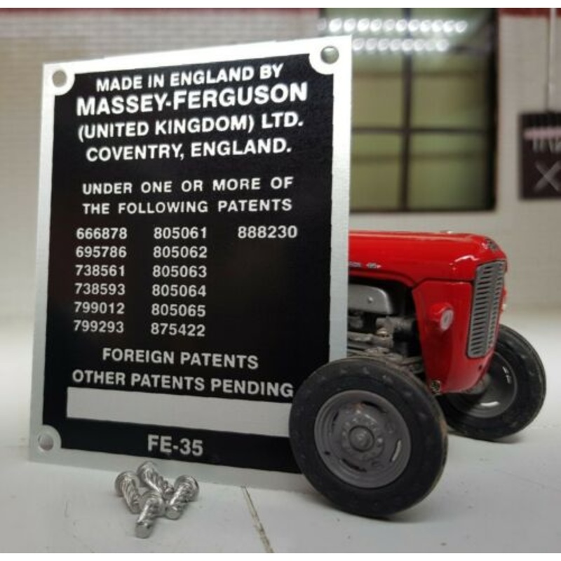 Massey Ferguson FE35 35 FE-35 Tractor Commission Plate 13 Patent Numbers 1958-64
