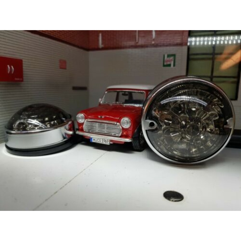 Smoked Indicator Light Unit & Chrome Rim Trim Retro 12v 74mm x2