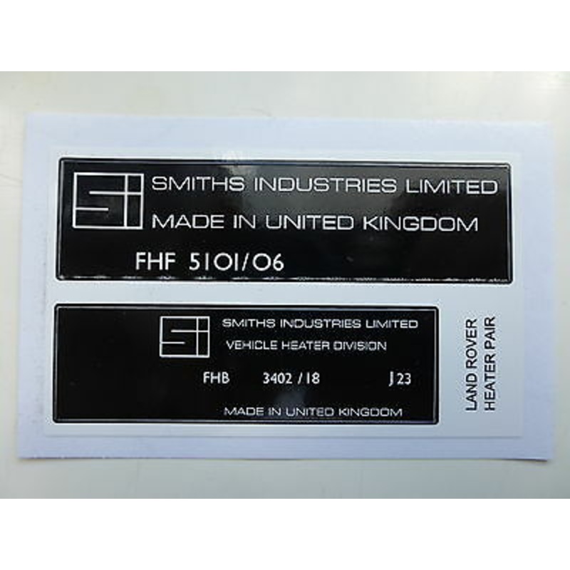 Land Rover Smiths Heater FHF 5101/06 FHB 3402/18 Label Decal Set Matrix Housing