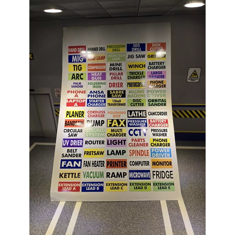 Power Tool Plug Labels Garage / Workshop Decal Set