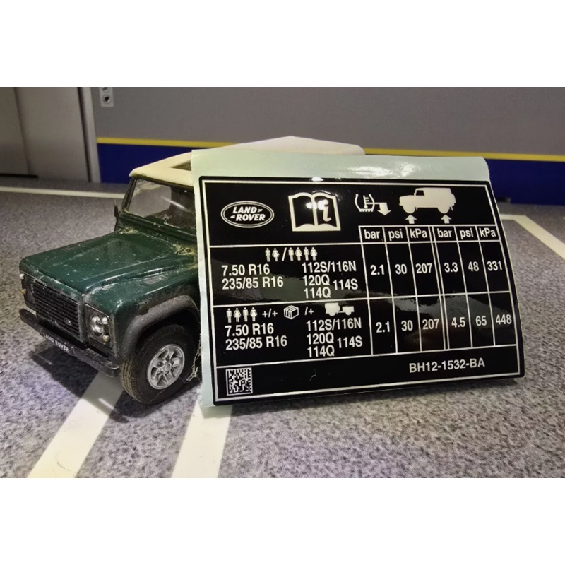 Land Rover Defender 110 TD5 TDCi TDi Door Pillar Tyre Pressure Warning Decal