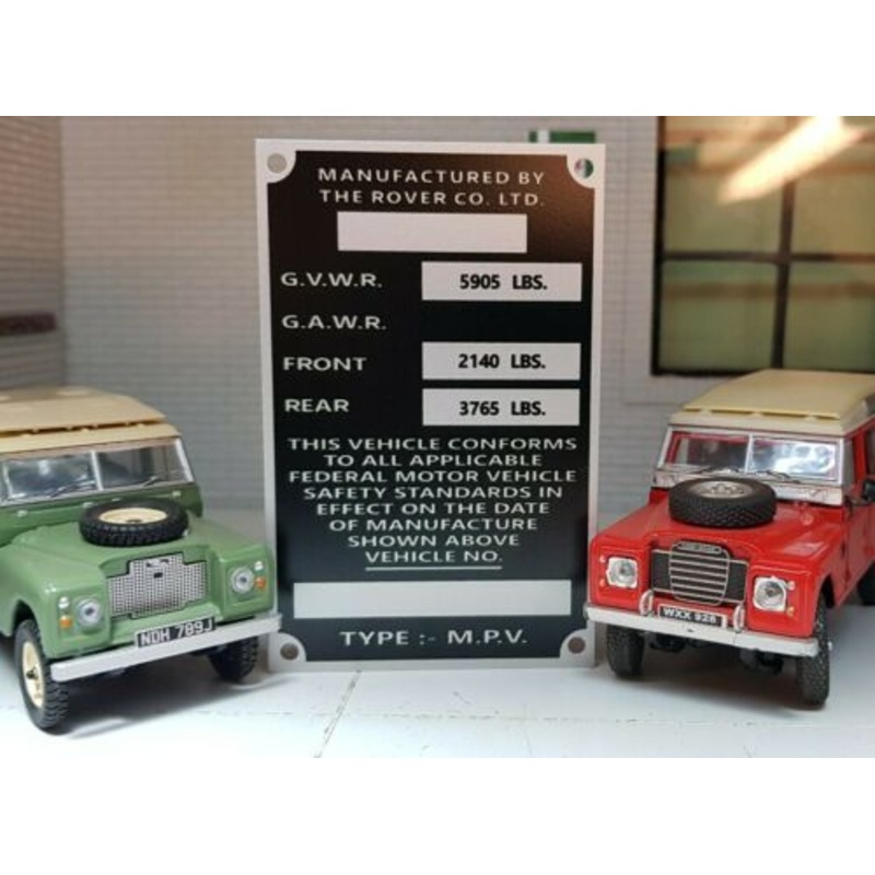 Land Rover Series 2a 3 NADA USA Export Information Plate 109 LWB Petrol