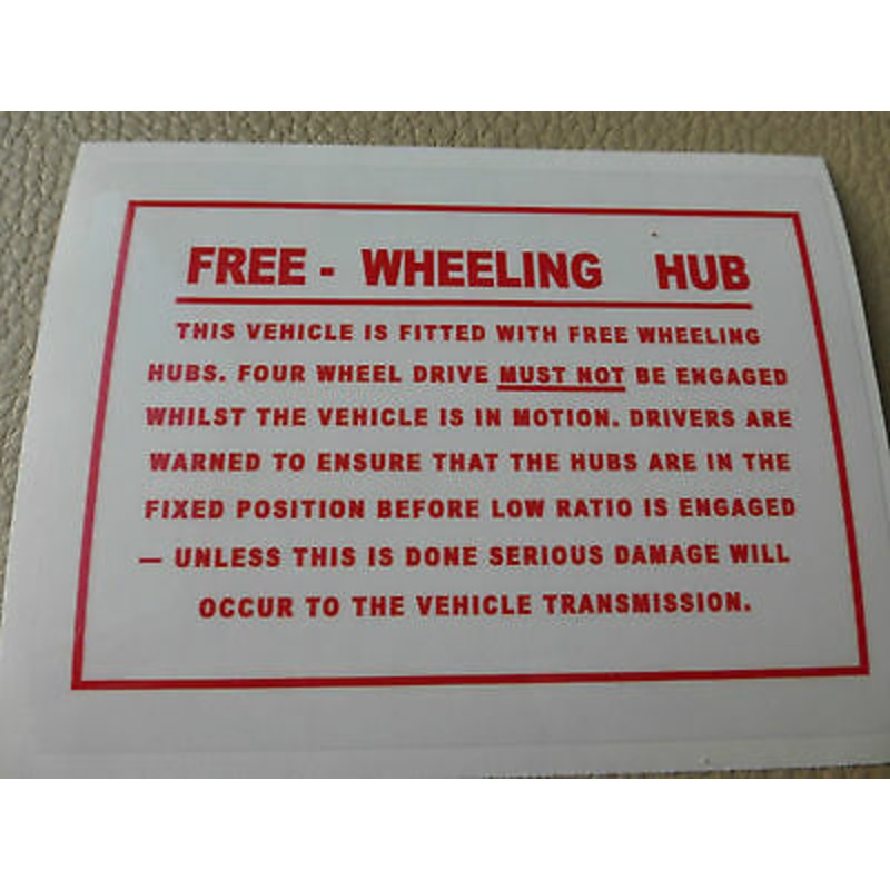 Land Rover Series AVM Fairey MAP Freewheeling Hubs Windscreen Bulkhead Decal