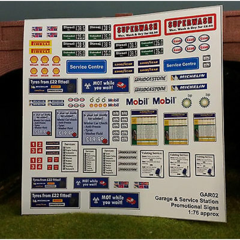 1:76 HO OO 00 Gauge Model Railway Modern Image Assorted Garage Forecourt Signs