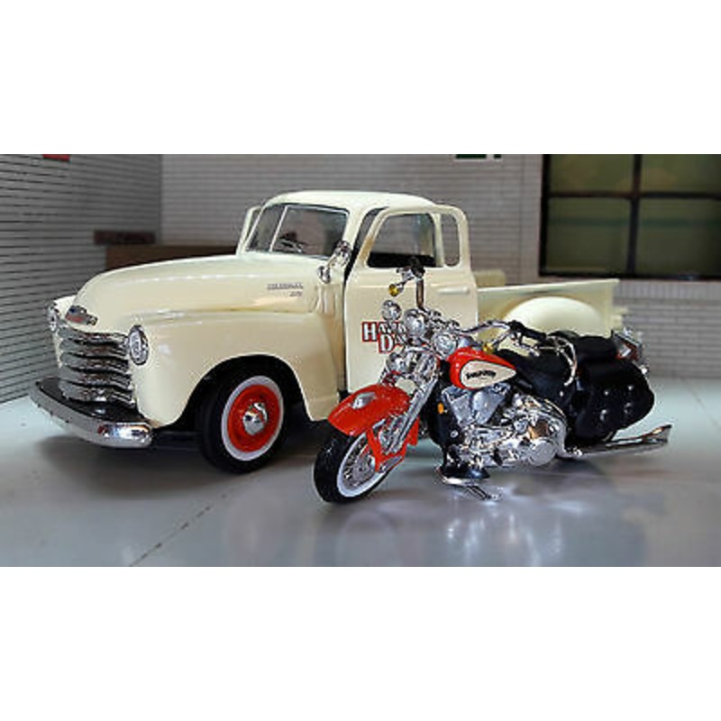 Chevy 3100 1950 & Harley Davidson FLSTS Springer Maisto 1:24