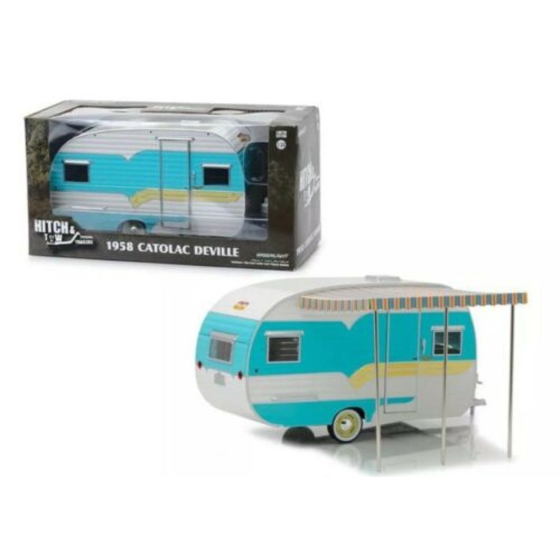 Catolac Deville Caravan 1958 Blue With Awning Greenlight 1:24