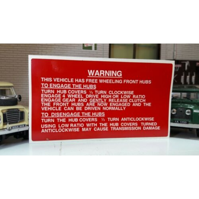 FWH Fairey Free Wheel Hubs Info Dash Bulkhead Decal Land Rover Series 1 2 2a 3