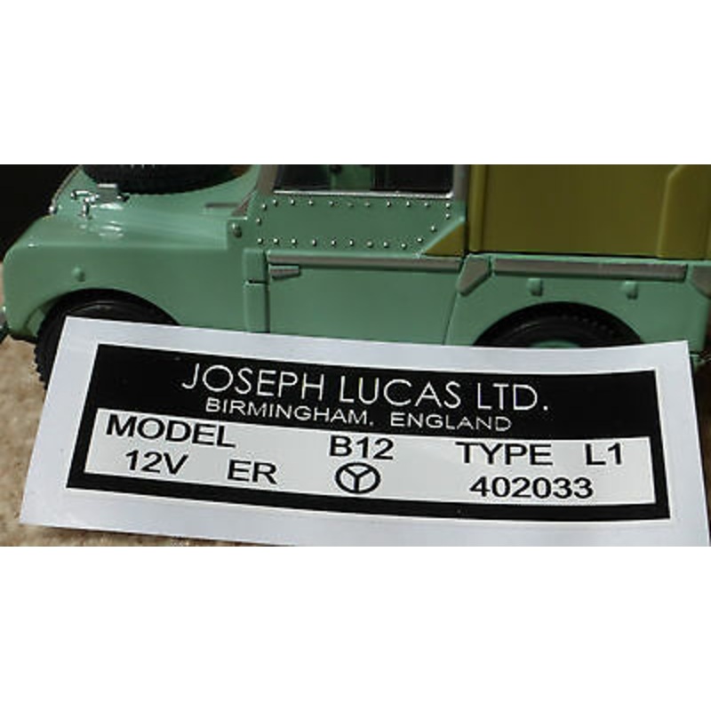 Land Rover Series 1 80 86 107 1949-57 Lucas B12 Coil Black White Sticker Decal