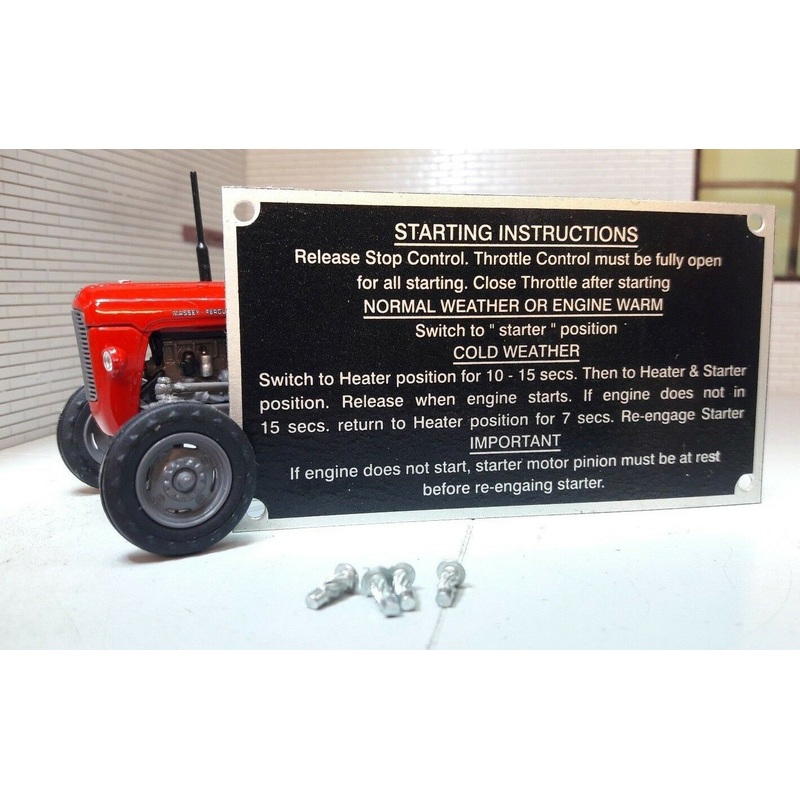 Massey Ferguson MF35 35 Tractor Starting Instructions Plate & Rivets 1959-1963