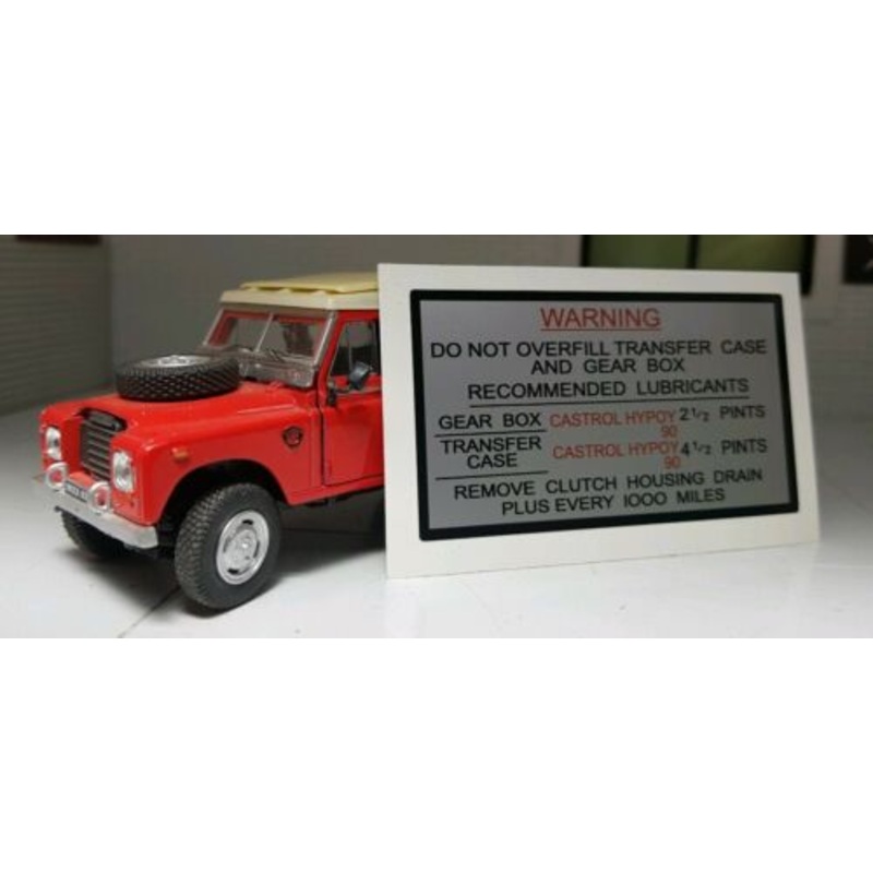 Gearbox Transferbox Oil Fill Information Sticker Decal Land Rover Series 2 2a 3