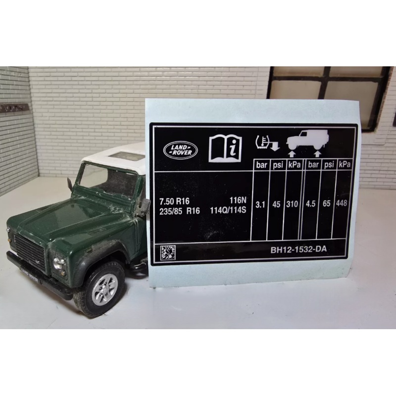 Land Rover Defender 130 Genuine Door Pillar Tyre Pressure Warning Decal