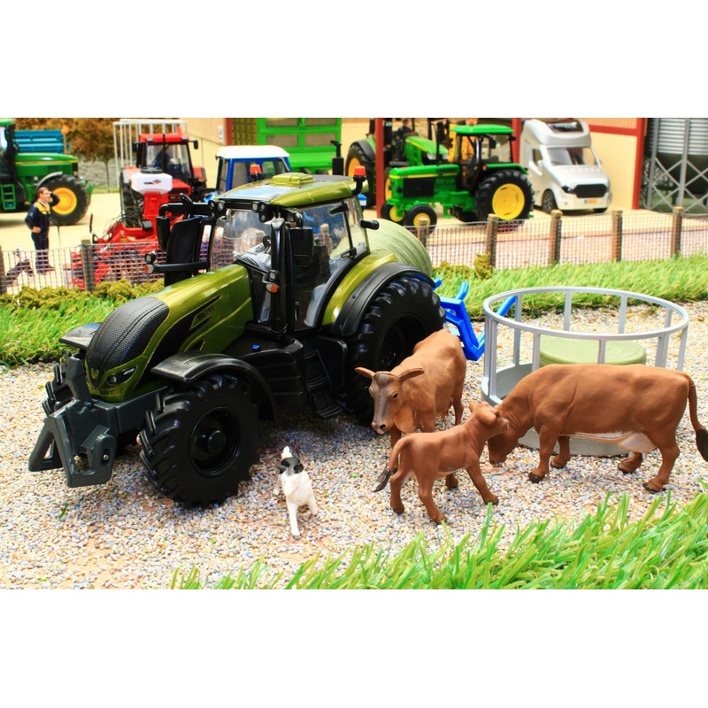 43323 Britains Olive Green Valtra Playset inc. Bale Lifter and Cow Feeder