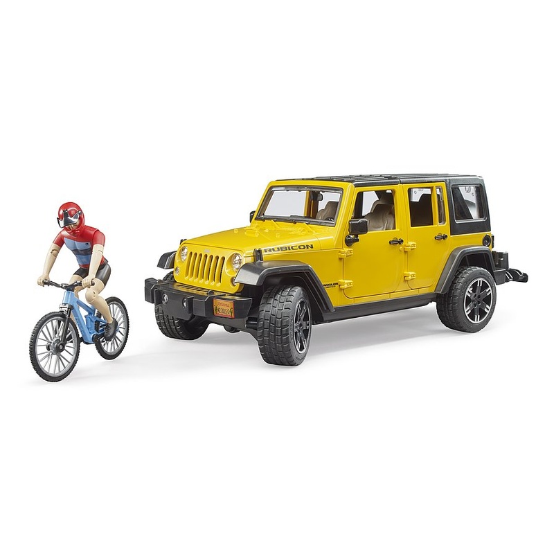 B02543 Bruder Jeep Wrangler Rubicon with Mountain Bike and Cyclist