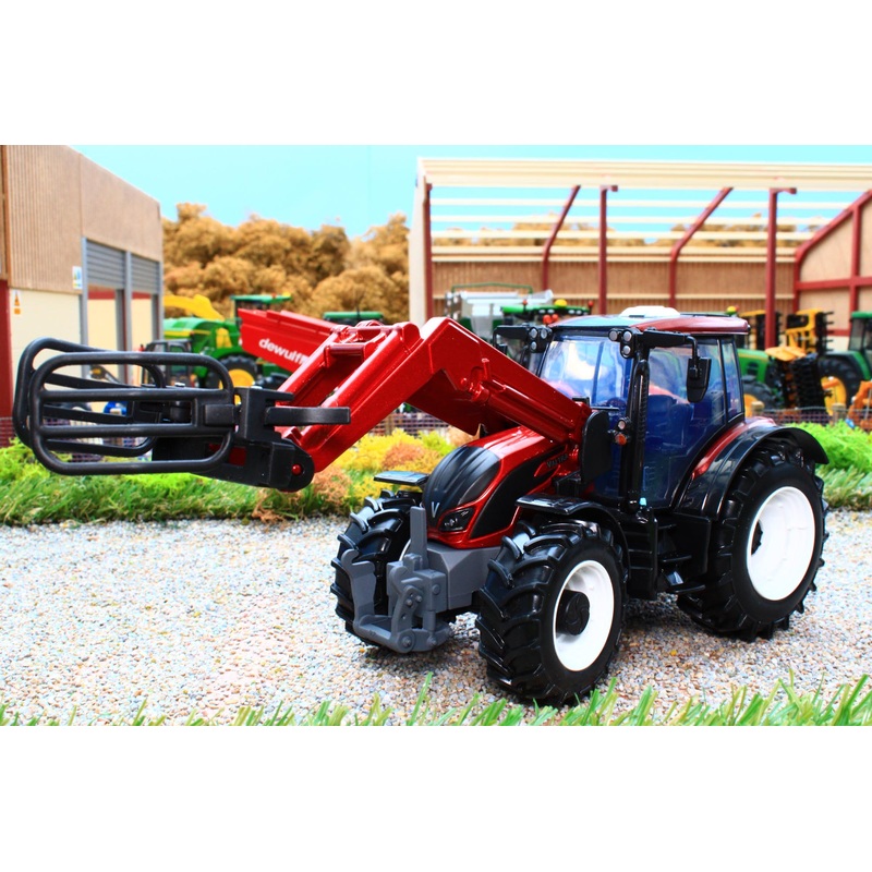 BUR44082 BURAGO 1:32 Scale Valtra N174 Tractor with Front Loader and Round Bale Grab