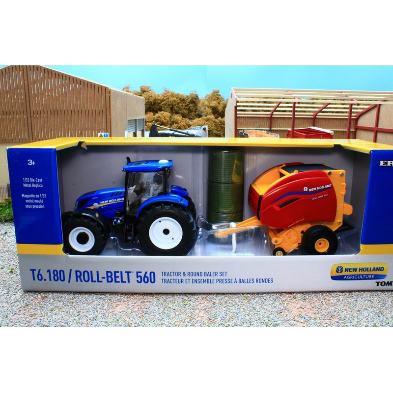 ERT13966 Ertl 1:32 Scale New Holland T6.180 4WD Tractor with NH Round Baler ** BACK IN STOCK! **