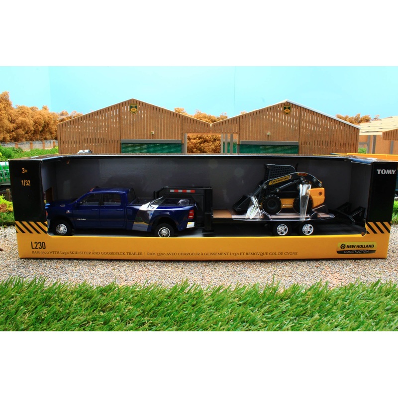 ERT47269 Ertl Dodge RAM 3500 Pickup truck with Trailer and New Holland L230 Skid Steer