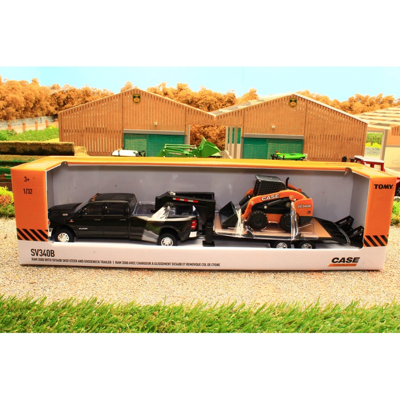 ERT47155 Ertl 1:32 Scale Dodge RAM 1500 Pickup Truck with Gooseneck trailer and Case SV340B Skid Steer Loader