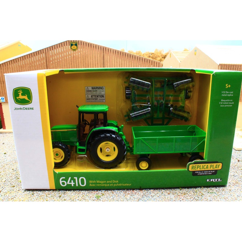 ERT15489 Ertl 1:32 Scale John Deere 6410 4WD Tractor with trailer and disk harrows