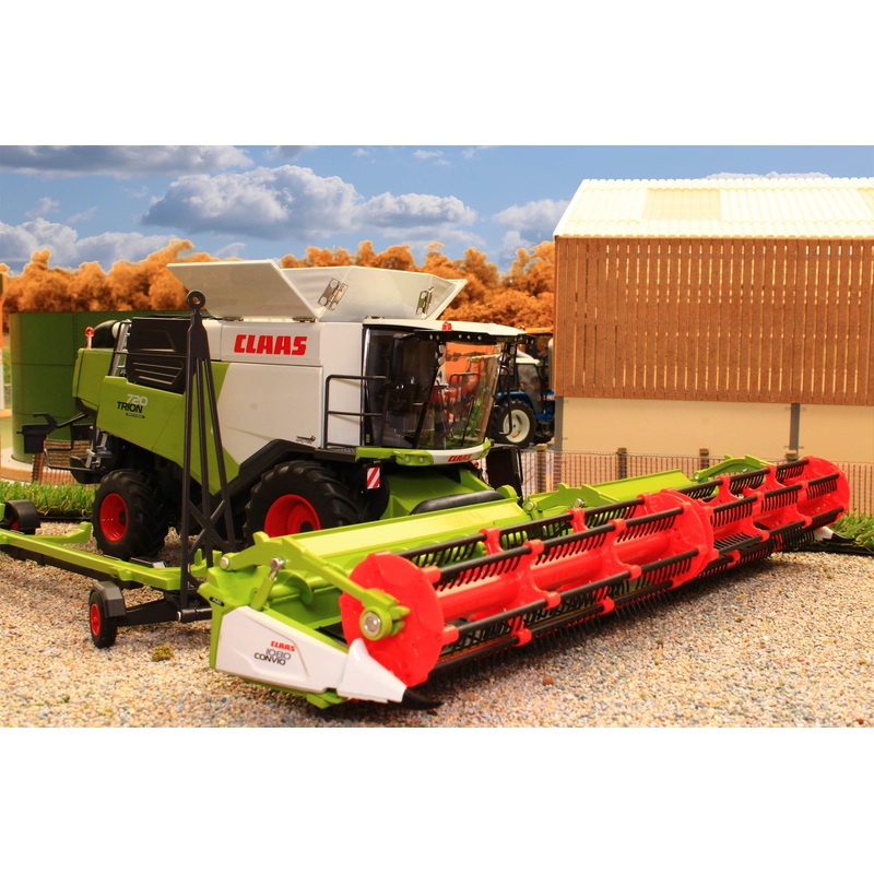 W7857 Wiking 1:32 Scale Claas Trion 720 Montana Combine Harvester with Convio 1080 Header and Trailer