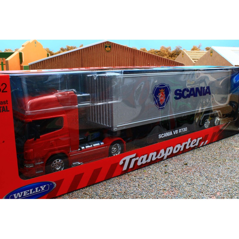 WEL32671R WELLY 1:32 Scale Scania R730 Lorry with Container Trailer