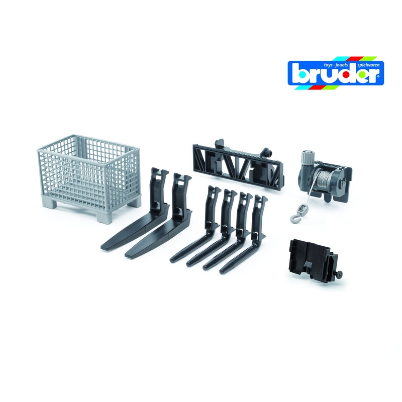 B02318 BRUDER PALLET CAGE, FRONT LOADER FORK ATTACHMENT AND WINCH