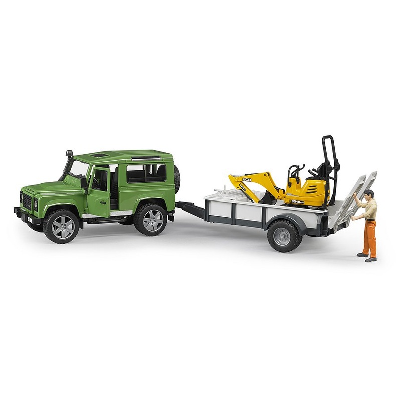 B02593 Bruder Land Rover Defender 90 with Trailer JCB8010 Mini Digger and Figure