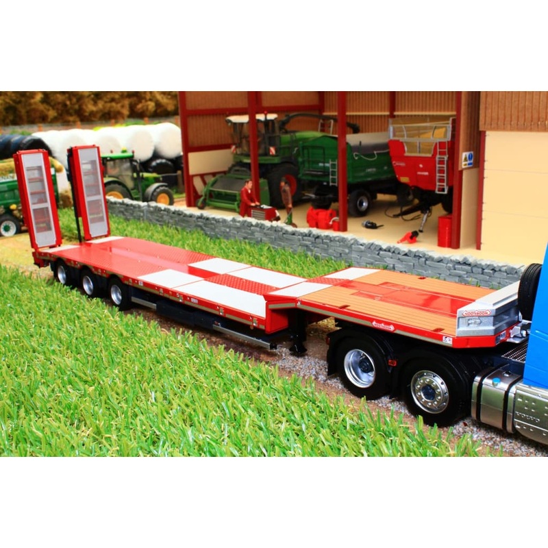MM1813-01 MARGE MODELS NOOTEBOOM SEMI LOW LOADER TRAILER IN RED WITH METAL GRIDS