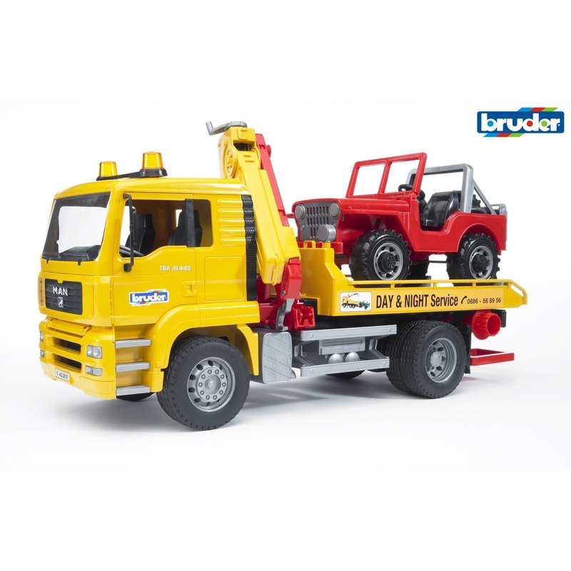B02750 BRUDER MAN TGA BREAKDOWN LORRY WITH CRANE AND JEEP