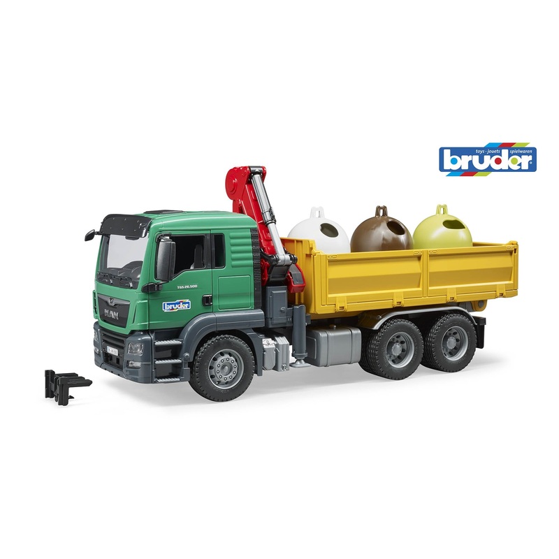 B03753 BRUDER MAN TGS TRUCK AND RECYCLING CONTAINERS