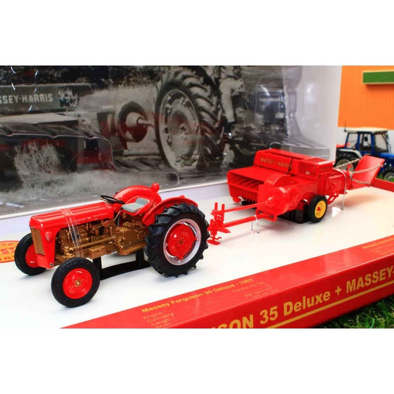UH5238 UNIVERSAL HOBBIES MF 35 DELUX TRACTOR WITH MASSEY HARRIS NO3 BALER BOXED SET LTD EDITION