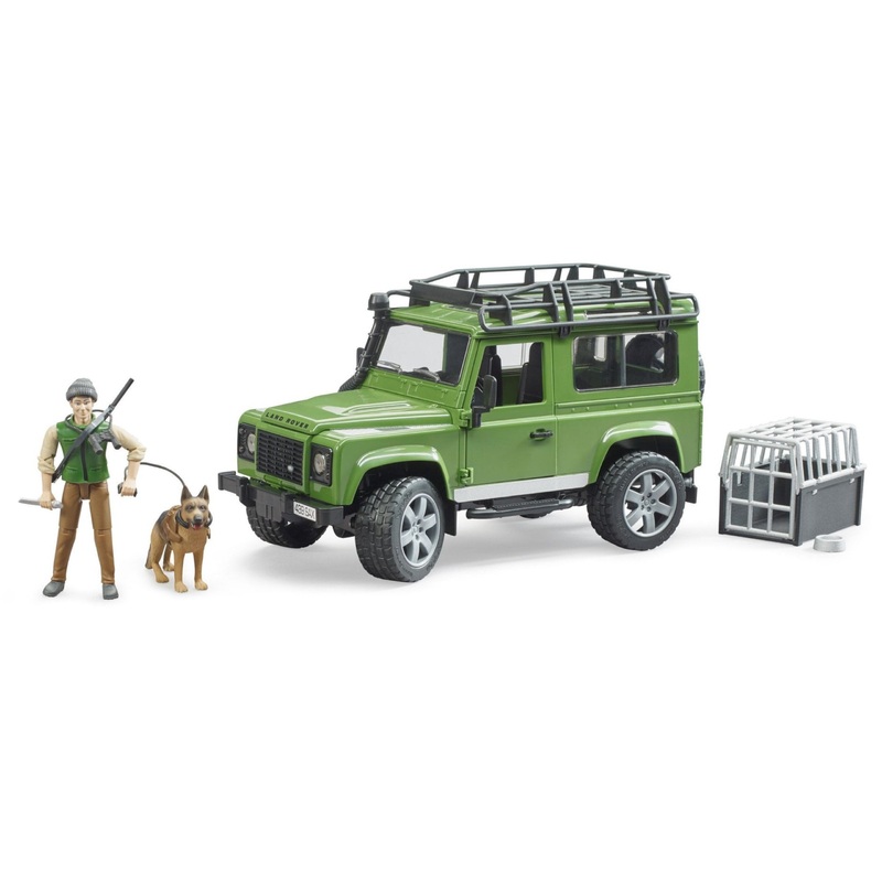 B02587 BRUDER LAND ROVER DEFENDER STATION WAGON WITH FOREST RANGER AND DOG
