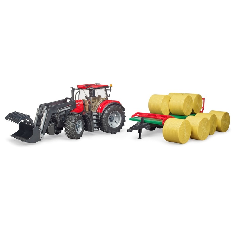 B03198 BRUDER CASE IH OPTUM 300CVX WITH FRONT LOADER AND BALE TRAILER