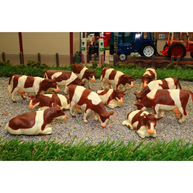 KG1968 KIds Globe Herd of 12 Brown and White Dairy Cows